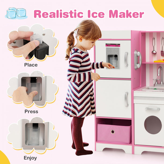 Costway Kids Kitchen Playset Wooden Toy With Adjustable Led Lights & Washing Machine