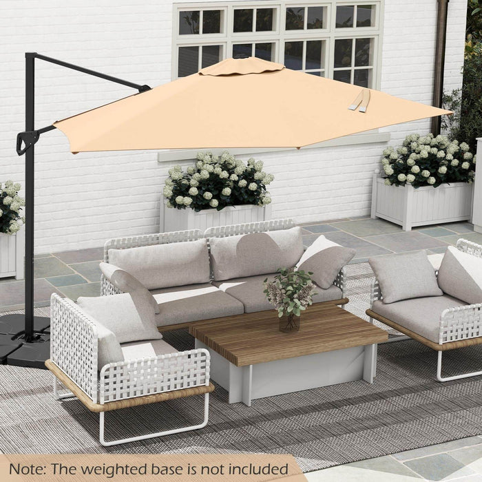 Costway 9 FT Patio Cantilever Umbrella with Sun-Protective Canopy, Top Air Vent Cross Base Beige