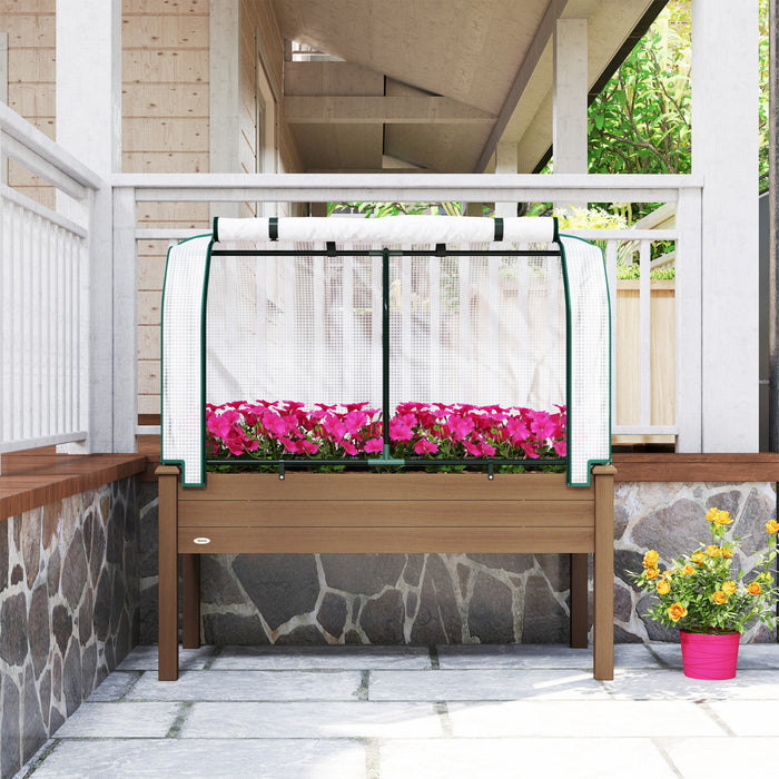 Outsunny Raised Garden Bed with PE Greenhouse Cover, Brown