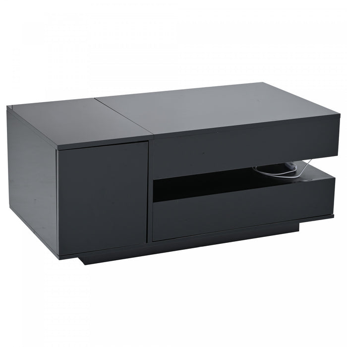 Oliver Height Adjustable Coffee Table with Drawer Cabinet LED Lighting and Storage,Black