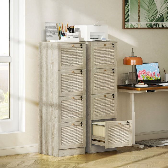 HOMCOM 4 Drawer File Cabinet Lockable Filing Cabinet for A4 Letter Oak