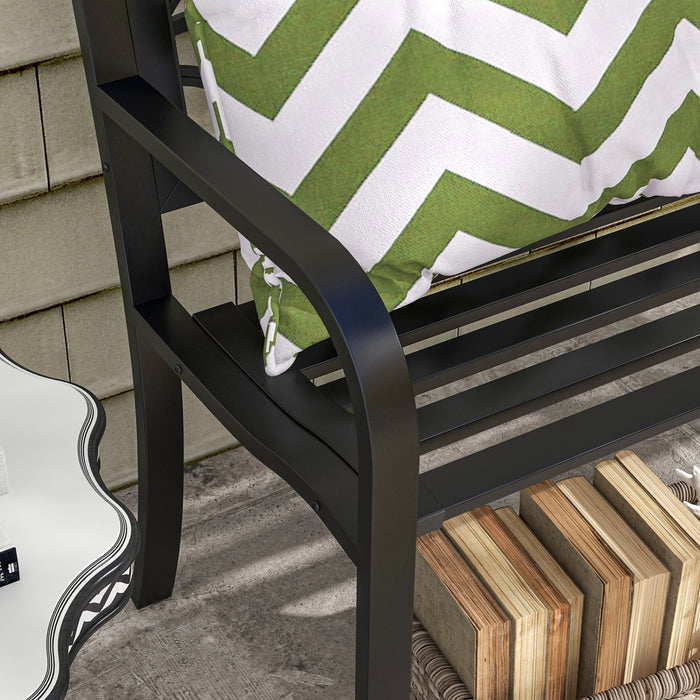 Outsunny Outdoor Bench With Floral Pattern Backrest, Patio Loveseat, Black