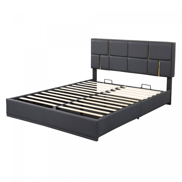 Joyce Upholstered Platform Bed With Hydraulic Storage And Velvet Frame,queen Size,black Queen Bed