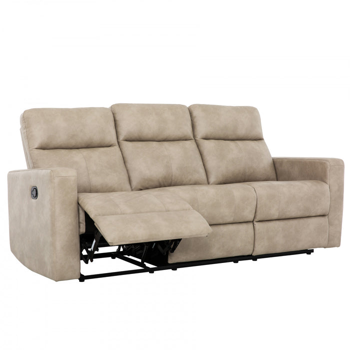 Denton 81 in. Faux Leather Manual Reclining Sofa - Taupe