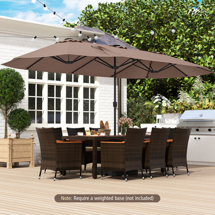 Costway 15.5 FT Extra-Large Patio Umbrella with LED Solar Lights & 12 Heavy-Duty Ribs Brown