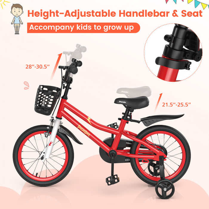 Costway 16\" Kid's Bike With Removable Training Wheels & Basket For 4-7 Years Old Red