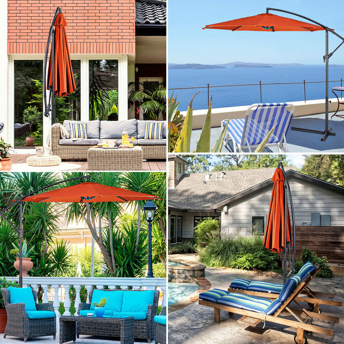 Costway 10' Ft Hanging Umbrella Patio Sun Shade Offset Outdoor Market Cross Base Orange