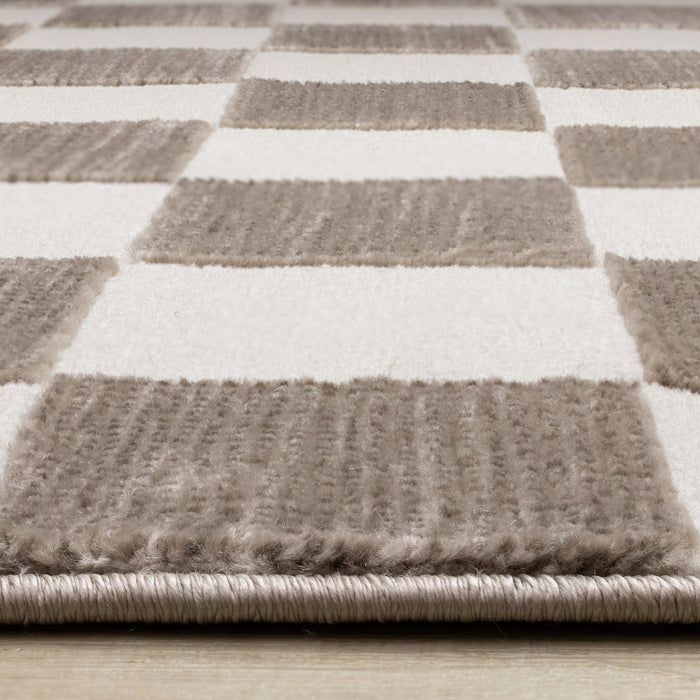 Leopold Checkered Brown White Geometric Area Rug - 5'3\" x 7'7\"