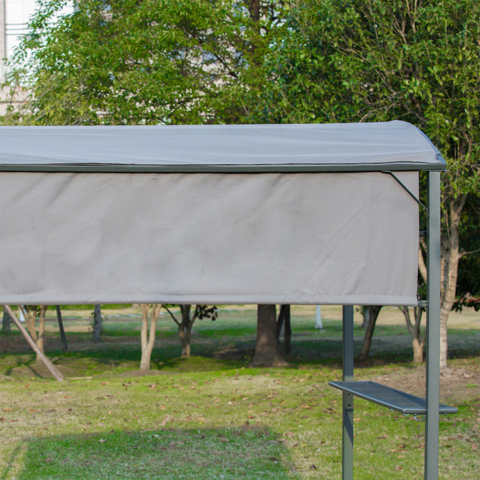 Outsunny 7x4.5ft Outdoor Bbq Gazebo Tent Metal Frame Garden Grill Canopy Sunshade Backyard Portable Shelter With Side Awning 2 Shelves And 5 Hooks Grey
