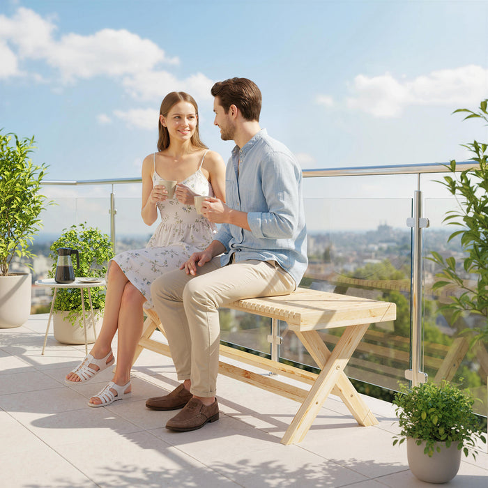 Outsunny 55.1\" Garden Bench 2-Seater Outdoor Bench, Natural Wood Finish