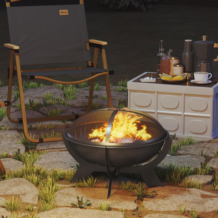 Outsunny Outdoor Round Fire Pit With Lid, Portable Firepit, Black