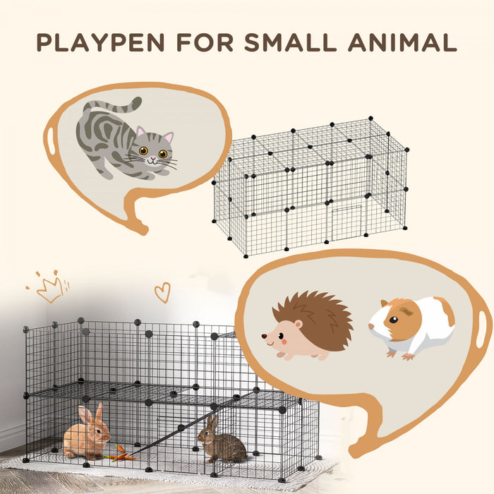 Pawhut 36 Pcs Metal Mesh Pet Playpen Portable Diy Small Animal Cage House Kennel Crate Fence With Mallet Connectors And Cable Ties