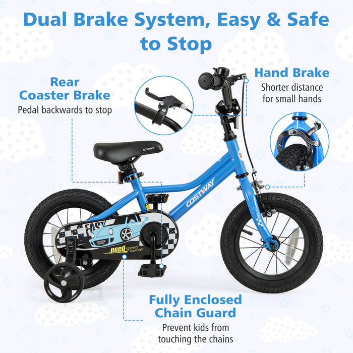 Costway 12\" Kids Training Bike With Removable Training Wheels Pneumatic Tires Navy