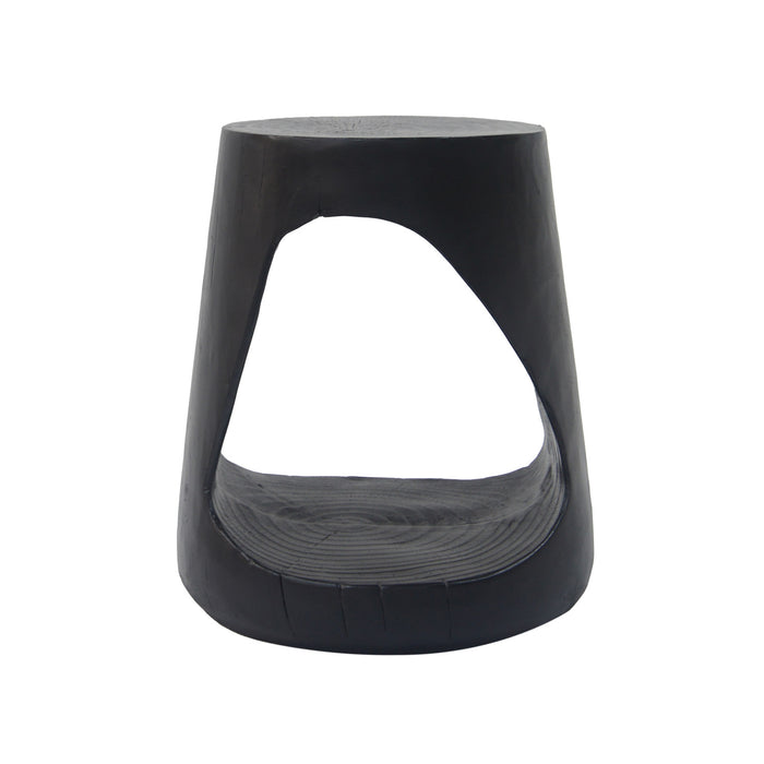 Elio 16.75\" Rustic Hollow Tree-Stump MGO Accent Table, Pet-Friendly Indoor Side Table, Black