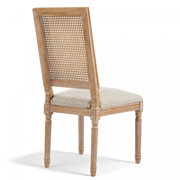 Oliver Solid Wood Rubberwood Dining Chair Set of 2 with Upholstered Seat Cane Backrest and Fluted Legs,Beige