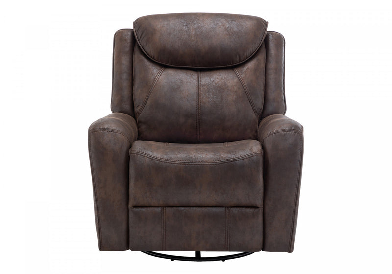 Power Reclining Chair, 37\" Wide, Glider, Swivel, Usb Ports Included, Brown Leather-Look Recliner