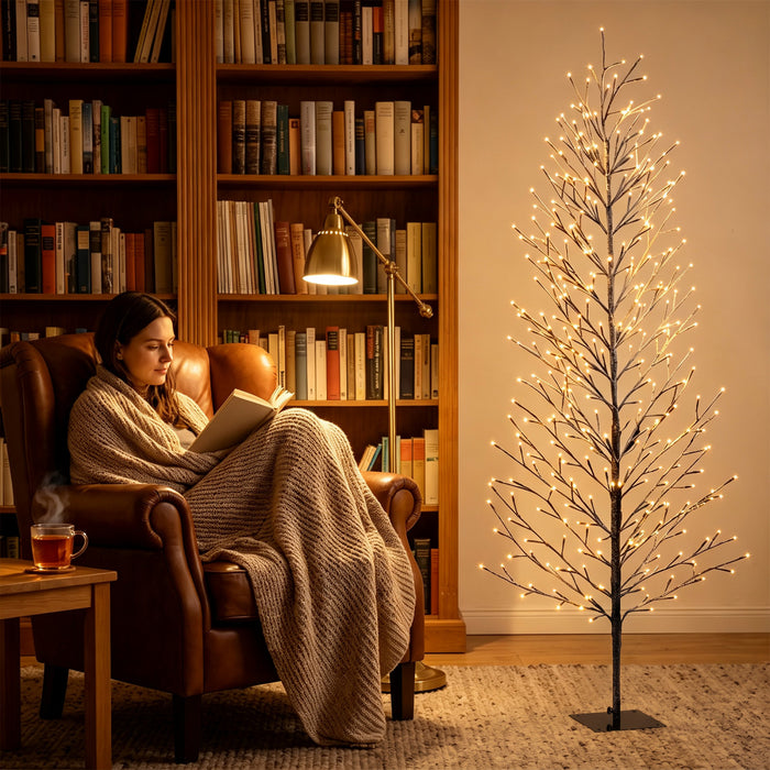 HOMCOM 6FT Lighted Snow-Flocked Twig Tree with Fairy Lights 328 LED