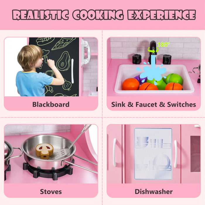 Costway Kid's Pretend Play Kitchen Toddler Kitchen Playset With Blackboard Pink