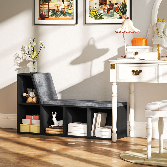 HOMCOM 5-Cubby Bookcase with Cushioned Reading Nook, Black