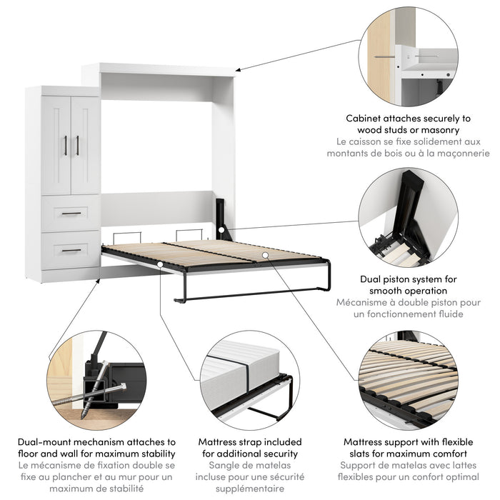 Bestar Edge Queen Murphy Bed with Wardrobe (90 W) - White