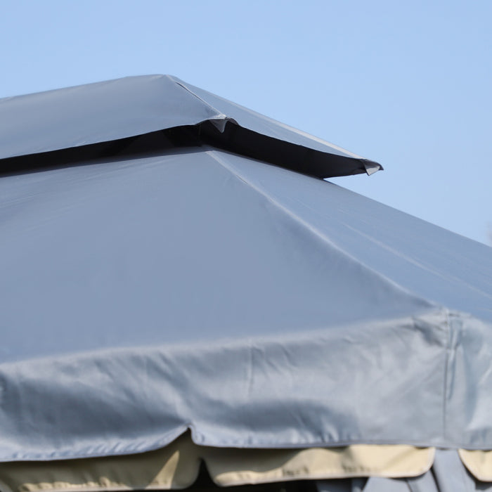 Outsunny 13' X 10' Outdoor Patio Gazebo Canopy With 2-tier Polyester Roof, Vented Mesh Sidewall & Strong Aluminum Frame, Grey
