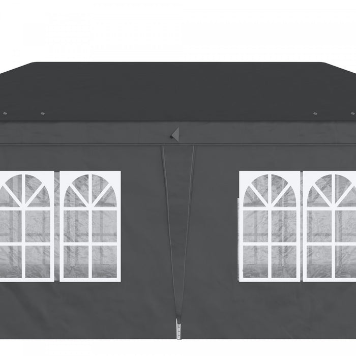 Outsunny 10' X 20' Pop Up Canopy With 6 Walls, Outdoor Easy Up Canopy Party Tent With Steel Frame, Drainage Holes, Instant Garden Shade Shelter With Carrying Bag, Black