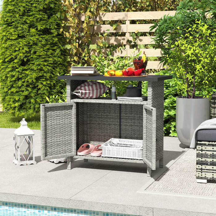 Outsunny Wicker Storage Cabinet, Outdoor Buffet Cabinet, Grey