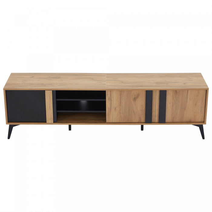 Mason TV Stand with Storage Cabinets and Open Shelving,Natural