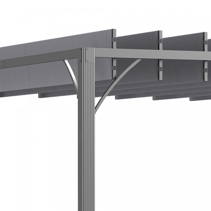 Outsunny 9.5' X 9.7' Outdoor Pergola With Retractable Roof, Aluminium Louvered Pergola Canopy, Patio Shelter With Ground Stakes For Patio, Lawn, Garden, Grey