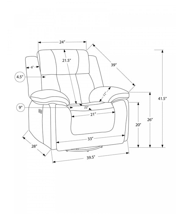 Power Reclining Chair, 39\" Wide, Glider, Swivel, Usb Ports Included, Beige Fabric Recliner