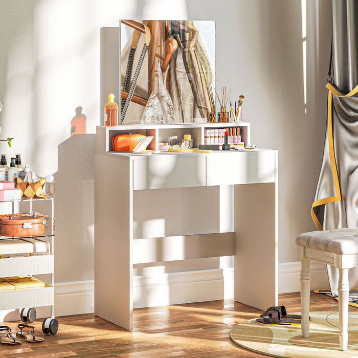 HOMCOM Makeup Vanity Desk with Mirror, Drawers, White