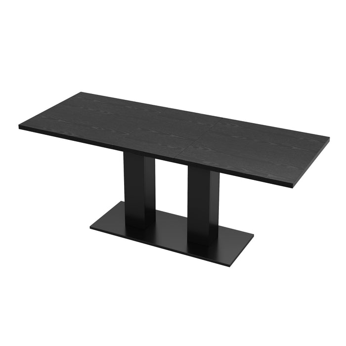 Vero 71 Inch Modern Rectangular Dining Table with Dual Pedestal Base and Black Finish, Black
