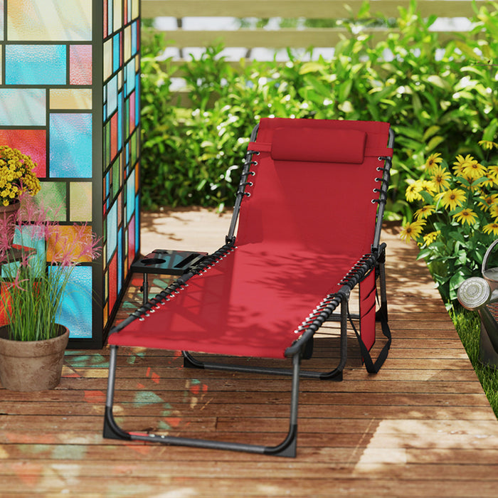 Outsunny Folding Lounge Chair, 5-level Adjustable Tanning Chair, Red