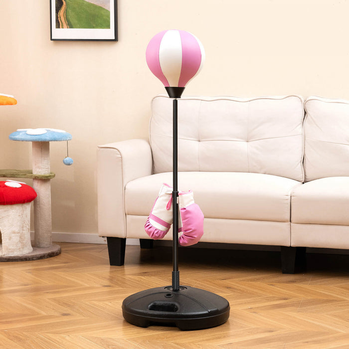 Costway Kids Punching Bag Toy Set Adjustable Stand Boxing Glove Speed Ball With Pump Pink