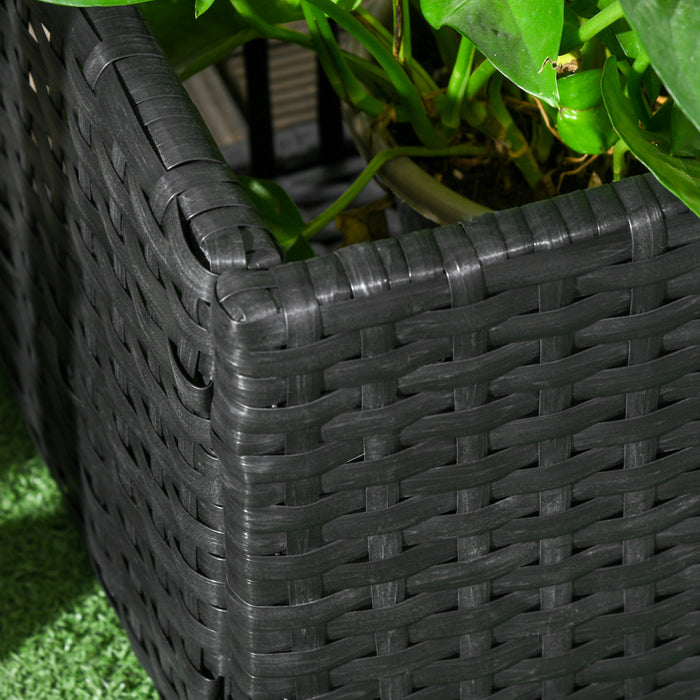 Outsunny Rattan Outdoor Planter With Trellis, Raised Garden Bed, Black