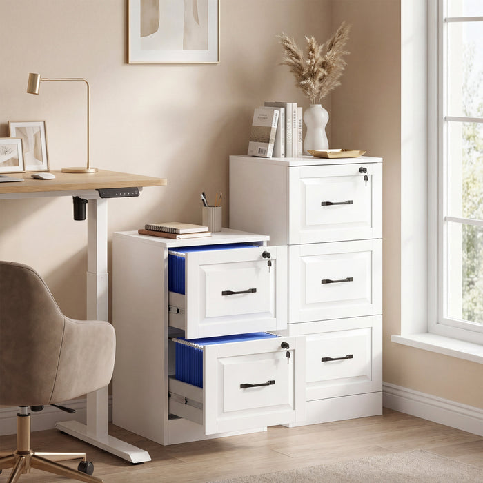 HOMCOM 3 Drawer File Cabinet with Lock, Vertical Filing Cabinet, White
