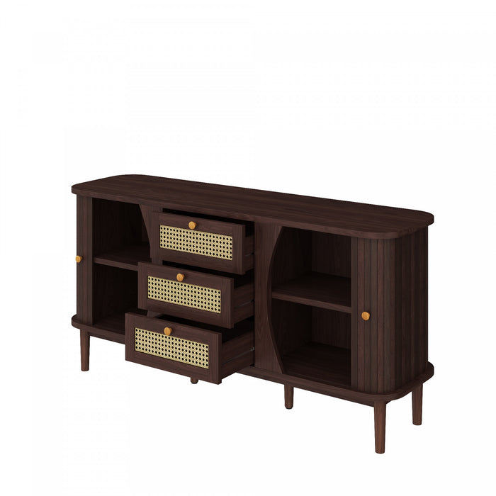 James 55.3\" Modern Minimalist Wood Cabinet with Sliding Doors and Adjustable Shelves,Dark Brown Accent Cabinet