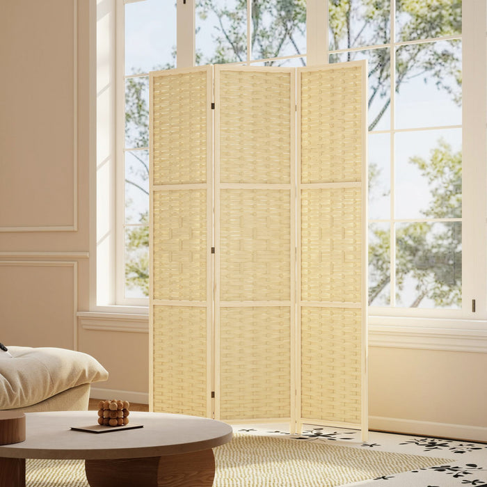 HOMCOM 3-Panel Room Divider, 5.6 FT Wall Divider, Natural Wood