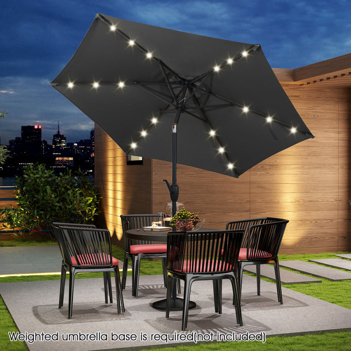 Costway 7.5 ft Solar Powered Patio Umbrella with LED Lights Push Button Tilt Crank Handle Gray
