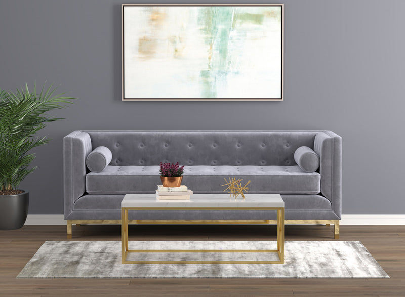 44\" Coffee Table Marble Look With Gold Metal