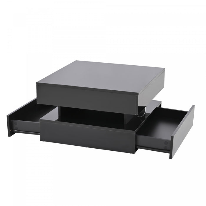 Oliver Lift-Top Coffee Table with LED Lighting and 2 Drawers,Black