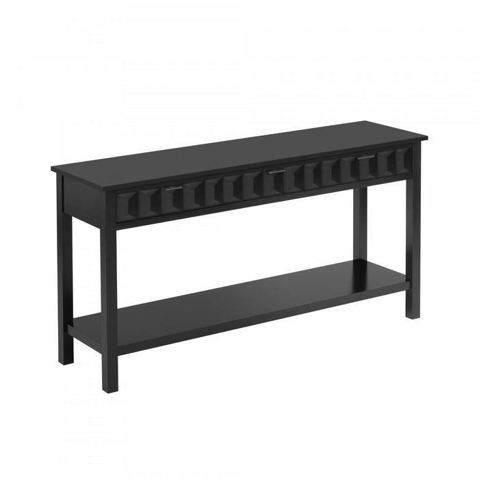 Oliver 60'' Fir Veneer Entryway Table with Honeycomb Design and Drawers, Black Sofa Table