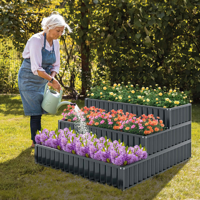 Costway 2 Pcs 3-tier Raised Garden Bed,47\" X 47\" X 24\" Metal Outdoor Elevated Planter Box Black