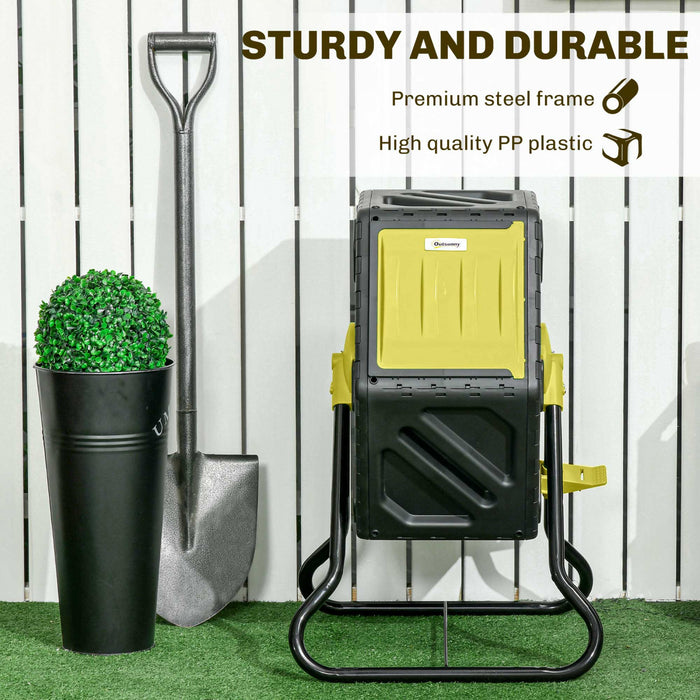Outsunny 17 Gallon Compost Bin, Rotating Composter, Compost Tumbler with 24 Ventilation Openings and Steel Legs, Yellow