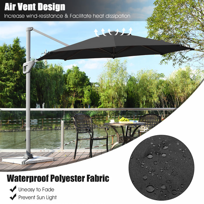 Costway 11ft Patio Offset Umbrella Cantilever Rotation Aluminum Tilt Cross Base Gray