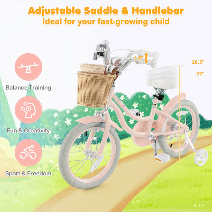 Costway 16\" Kid's Bike With Training Wheels Adjustable Handlebar Seat Handbrake Pink