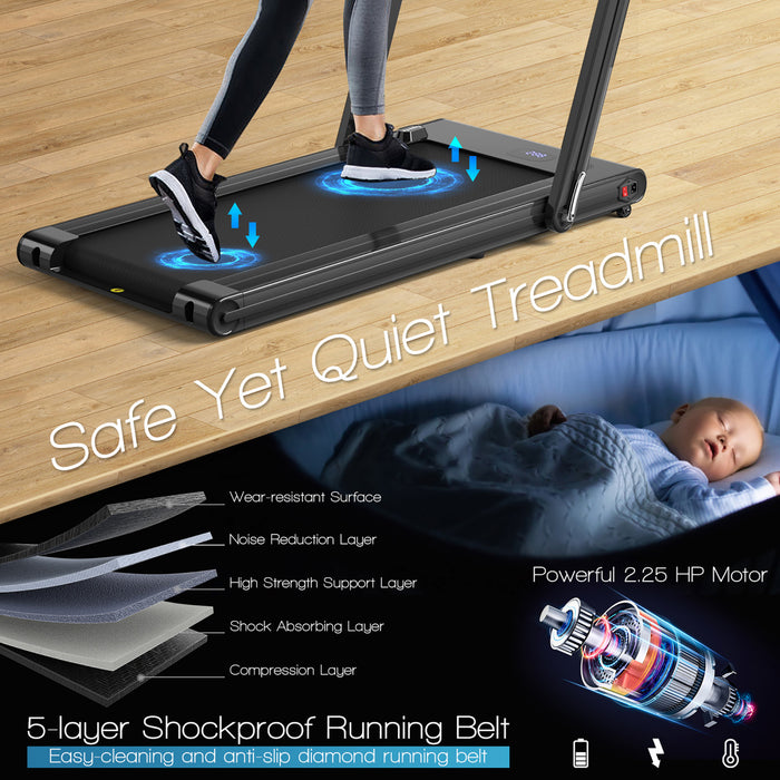 Costway 2-in-1 Folding Treadmill 2.25hp Jogging Machine W/ Dual Led Display Black