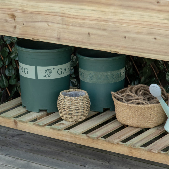 Outsunny 45\" X 22\" X 33\" Elevated Planter Box With Legs And Storage Shelf, Raised Garden Bed, Elevated Wooden Planter Box, Gardening Standing Growing Bed For Backyard, Patio, Balcony