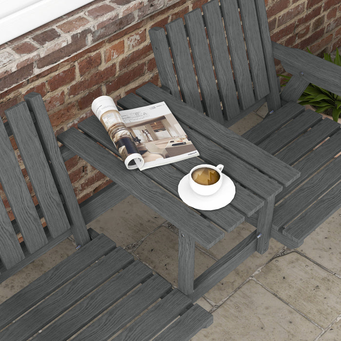 Outsunny Outdoor Wooden Bench With Middle Table And Umbrella Hole, Grey