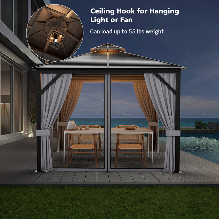 Costway 10' X 10' Patio Double-top Hardtop Gazebo Galvanized Steel Roof Aluminum Frame